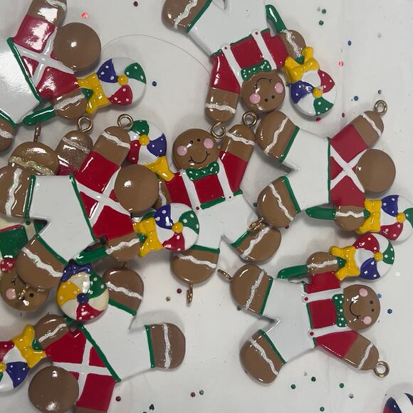 Christmas Ornaments Beads Snowflakes Santa Gingerbread Man Glass Crafting Pieces - Picture 6 of 9
